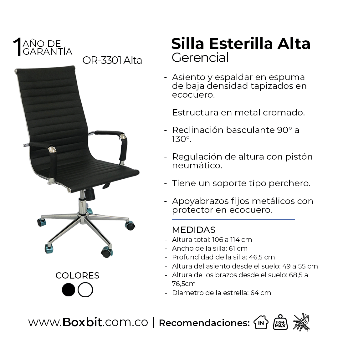 SILLA DE OFICINA ESTERILLA ALTA N/N