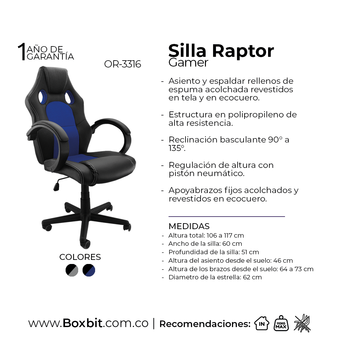 SILLA GAMER RAPTOR BLANCA BOXBIT