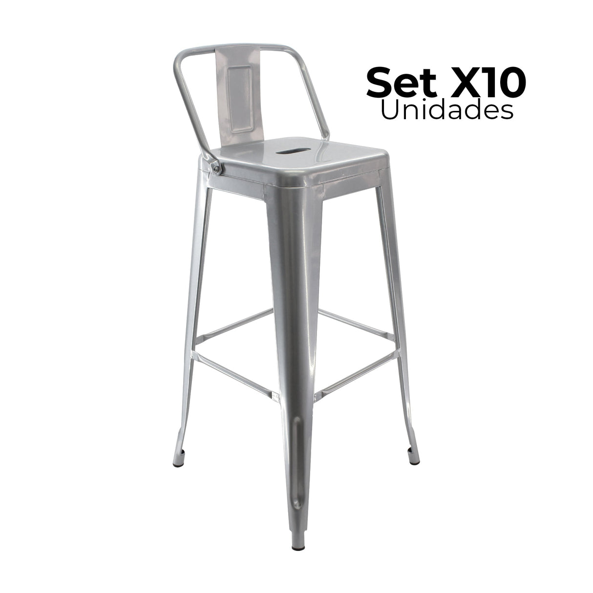 SET X 10 BUTACOS BAR ALTOS TITAN TIPO TOLIX GRIS PLATA BOXBIT