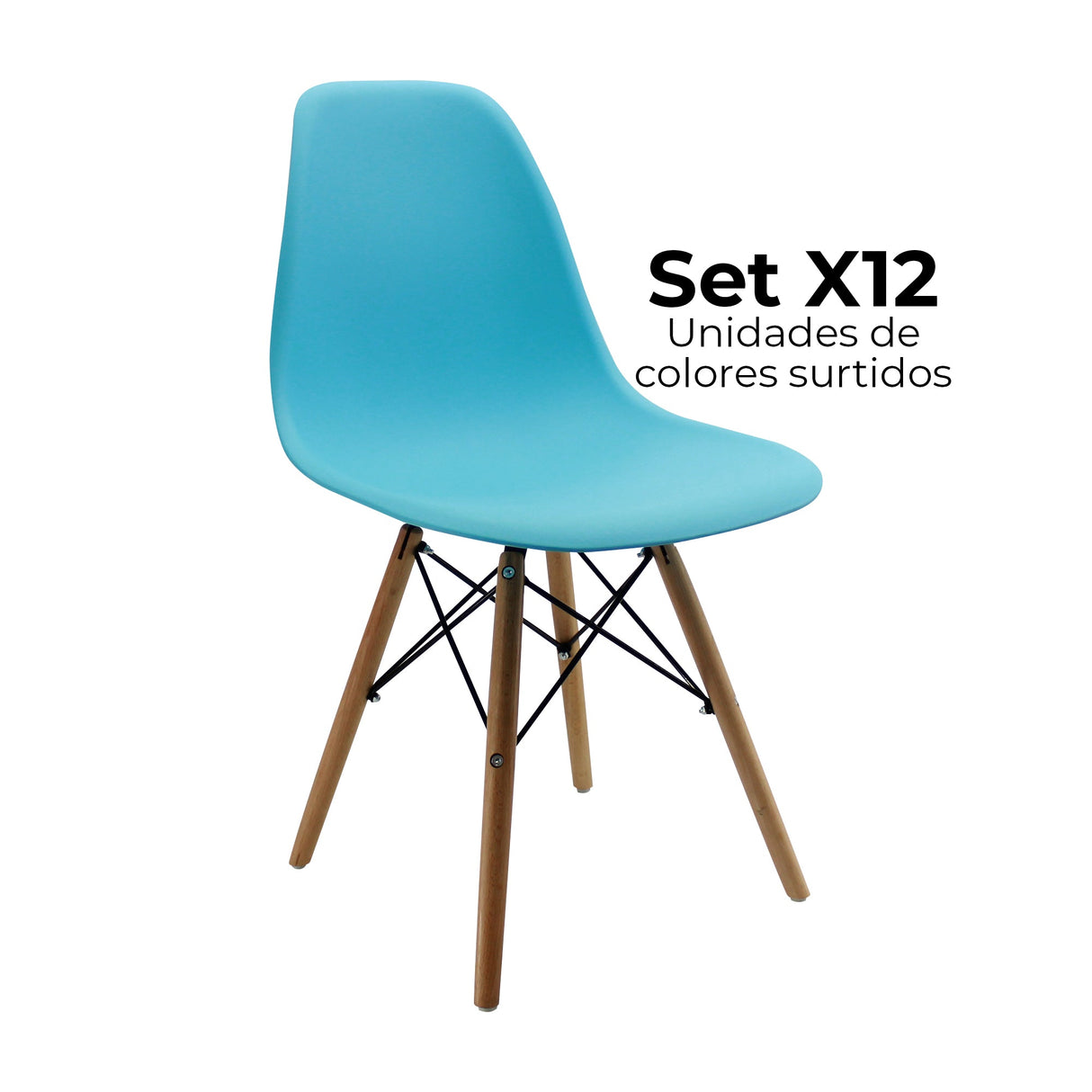 SET X 12 SILLAS DKR TIPO EAMES AZUL SURTIDO BOXBIT