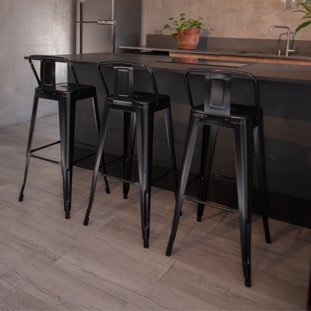 Set x 3 Butacos Bar Altos TITAN Tipo Tolix Negros BoxBit