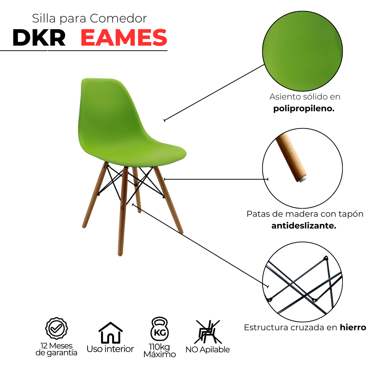 SET X 6 SILLAS DKR TIPO EAMES VERDES BOXBIT
