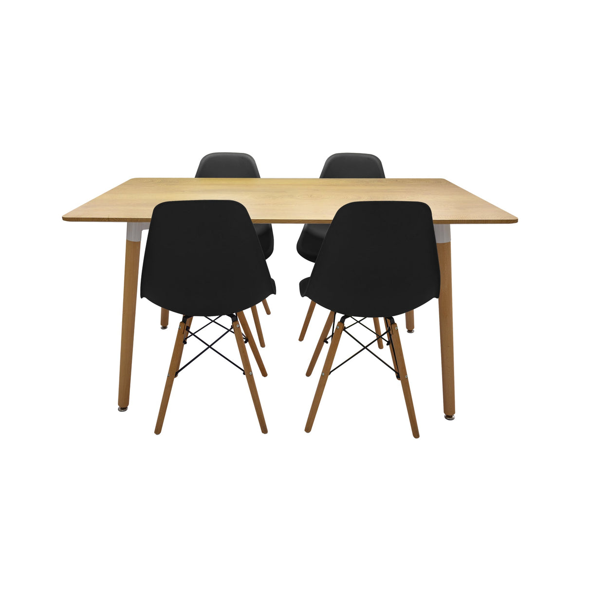COMEDOR RECTANGULAR BRAVUS MÁS 4 SILLAS DKR TIPO EAMES NEGRAS