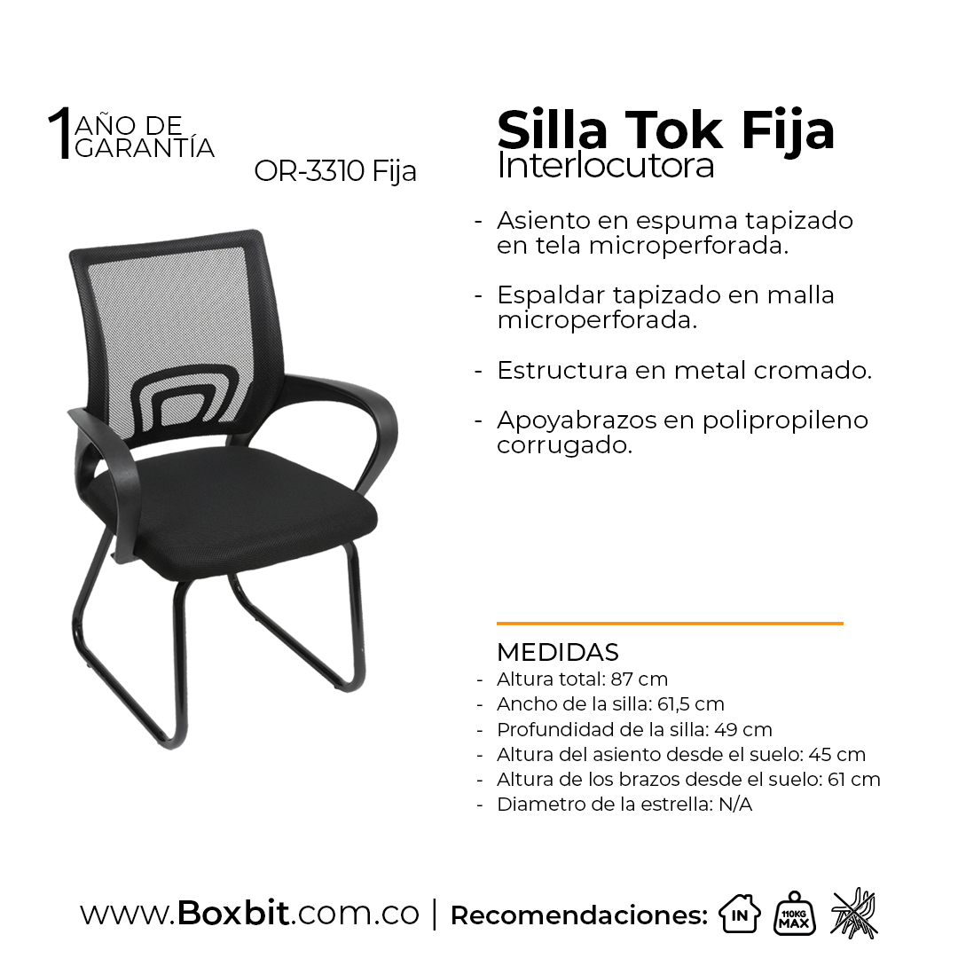 SILLA TOK FIJA NEGRA OFICINA BOXBIT