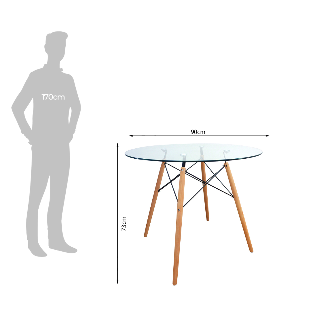 Comedor Redondo Tapa Vidrio más 4 sillas DKR Tipo Eames BoxBit