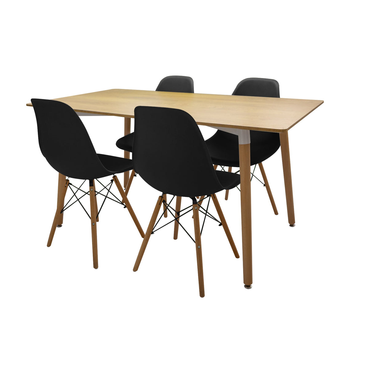 COMEDOR RECTANGULAR BRAVUS MÁS 4 SILLAS DKR TIPO EAMES NEGRAS