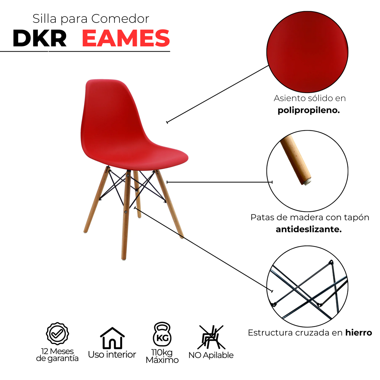 SET X 4 SILLAS DKR TIPO EAMES ROJAS BOXBIT