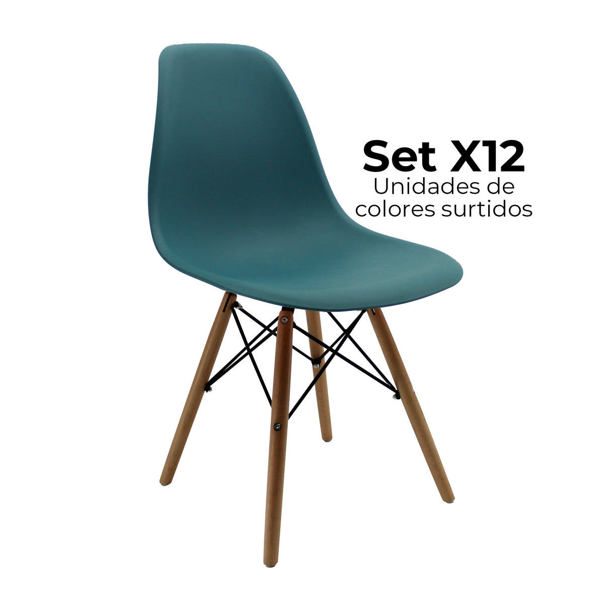 SET X 12 SILLAS DKR TIPO EAMES AZUL PETROLEO SURTIDO BOXBIT