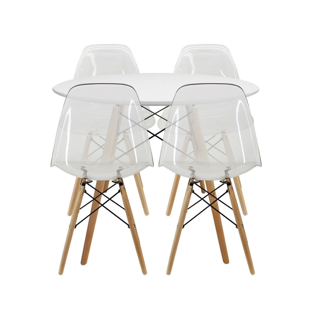 COMEDOR REDONDO TAPA BLANCA MÁS 4 SILLAS DKR PC