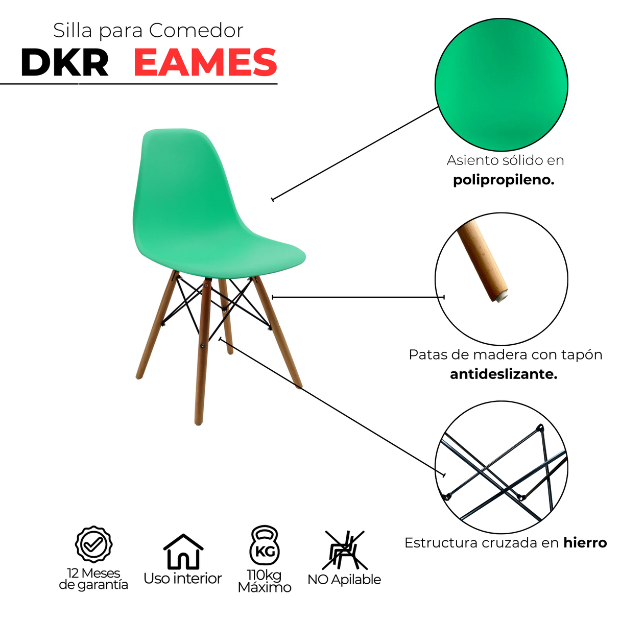 SET X 6 SILLAS DKR TIPO EAMES VERDE MENTA BOXBIT