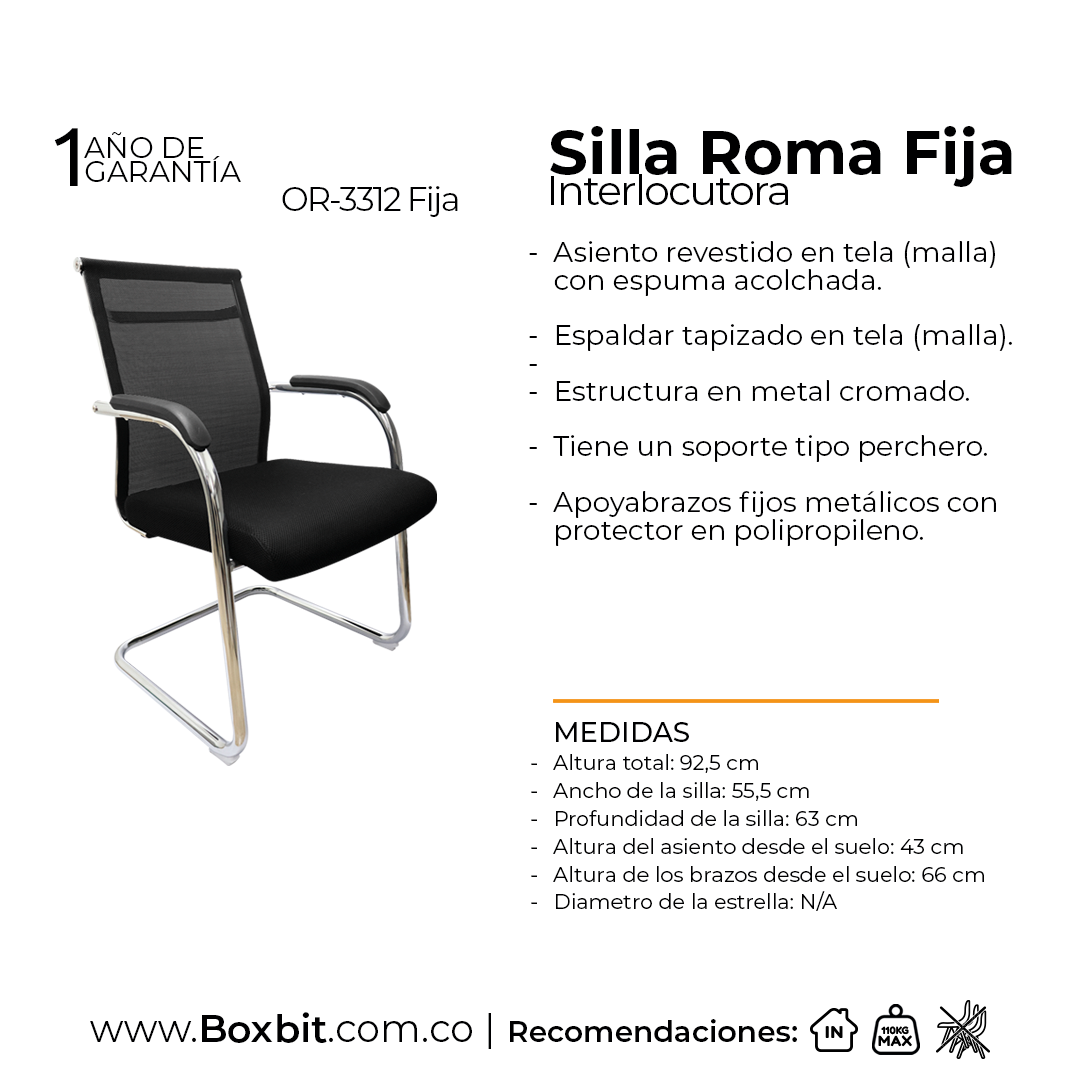 SILLA ROMA FIJA NEGRA OFICINA BOXBIT