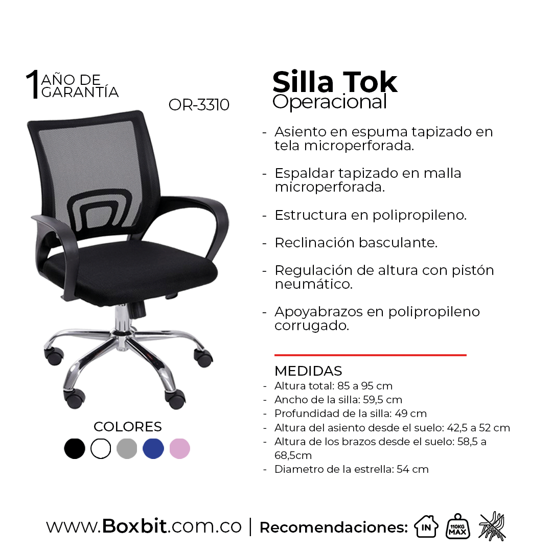 SILLA TOK GRIS OFICINA BOXBIT