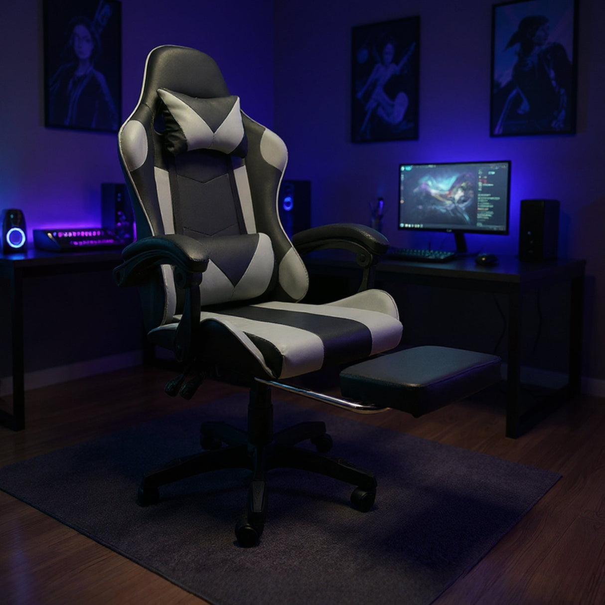 SILLA GAMER HAWKER GRIS BOXBIT CON REPOSA PIES