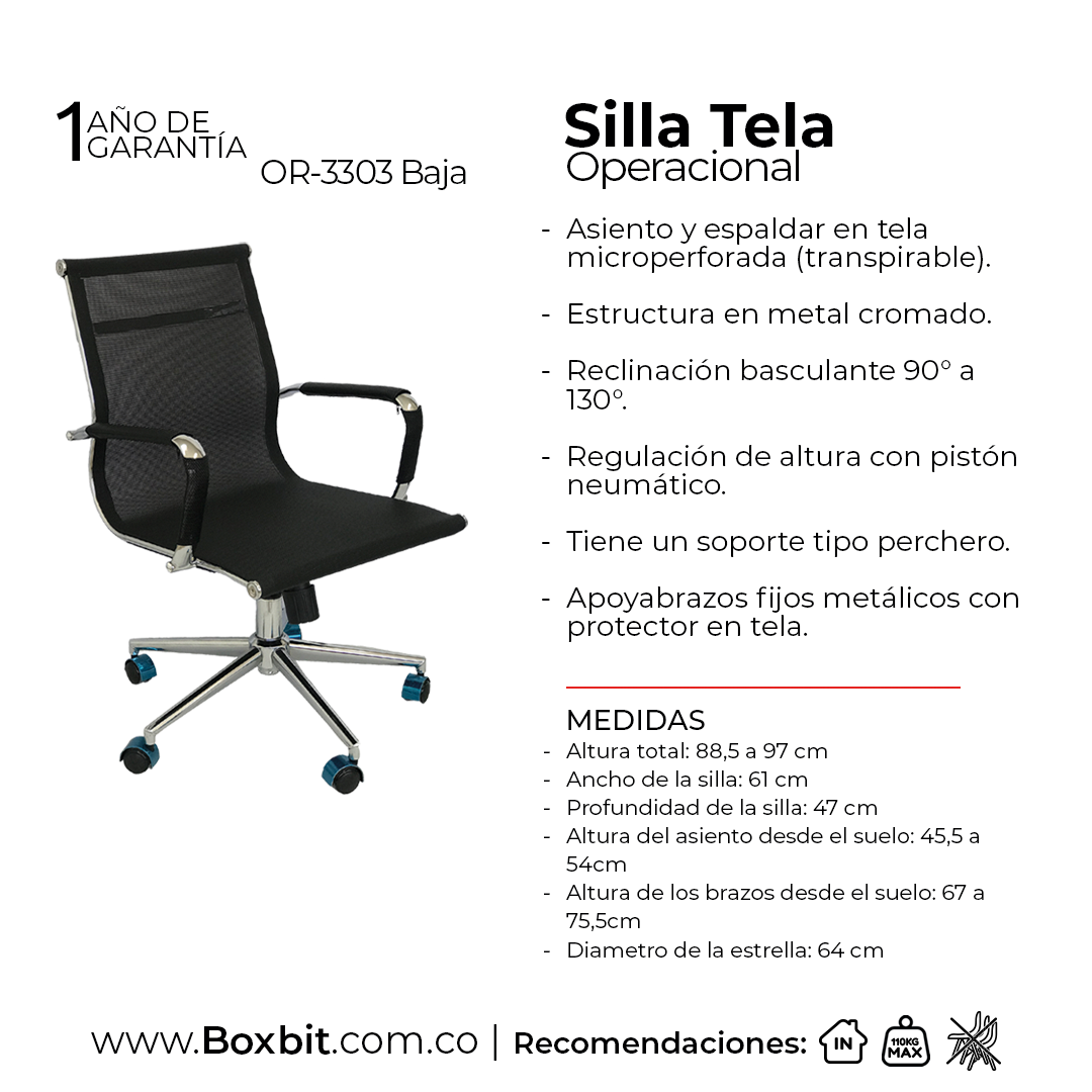 SILLA TELA OFICINA BAJA BOXBIT