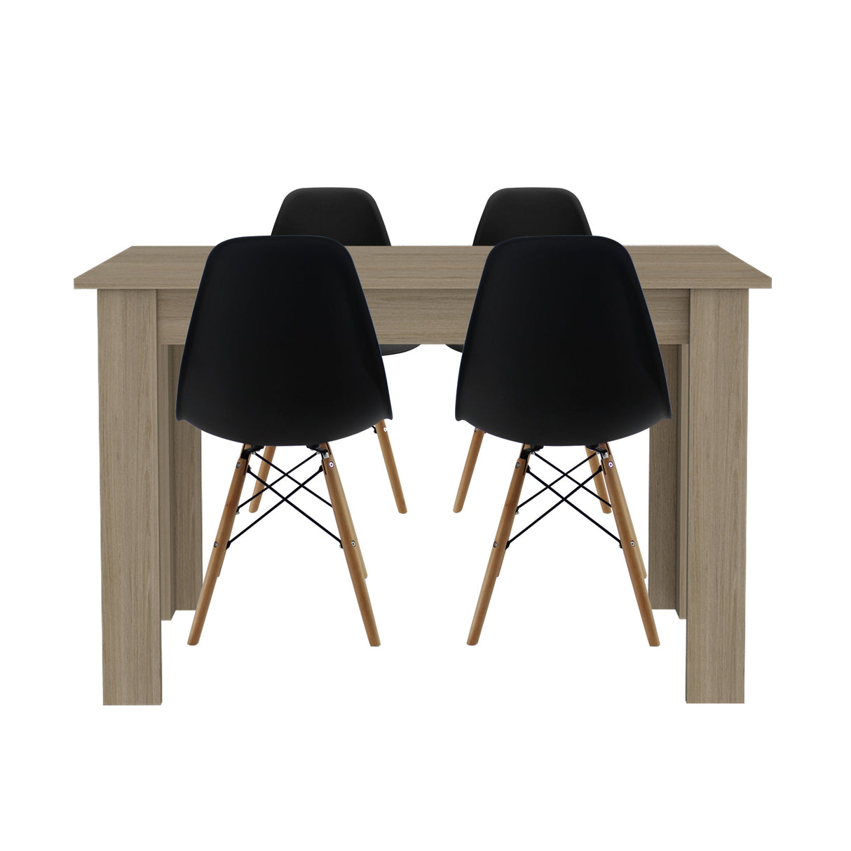 COMEDOR CUADRADO PORTOFINO MÁS 4 SILLAS DKR TIPO EAMES NEGRAS