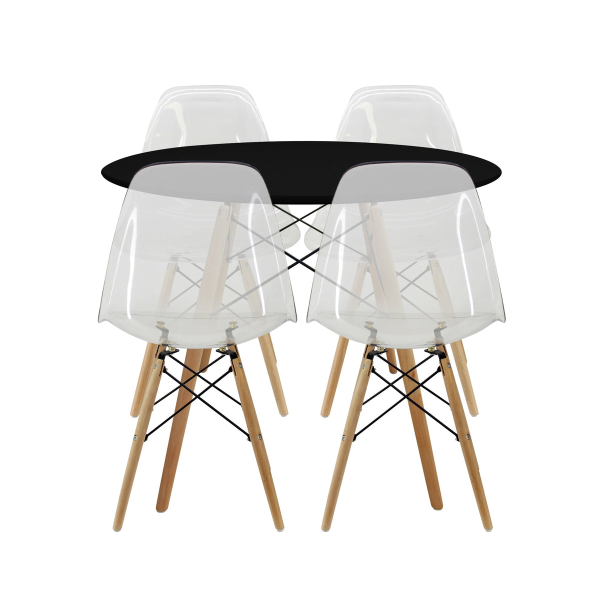 COMEDOR REDONDO TAPA NEGRA MÁS 4 SILLAS DKR PC