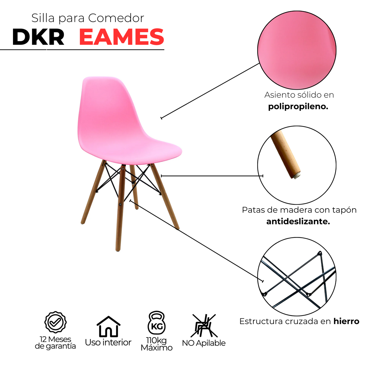 SET X 6 SILLAS DKR TIPO EAMES ROSADAS BOXBIT