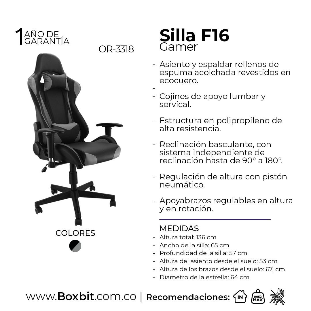 SILLA GAMER F-16 ROJA BOXBIT