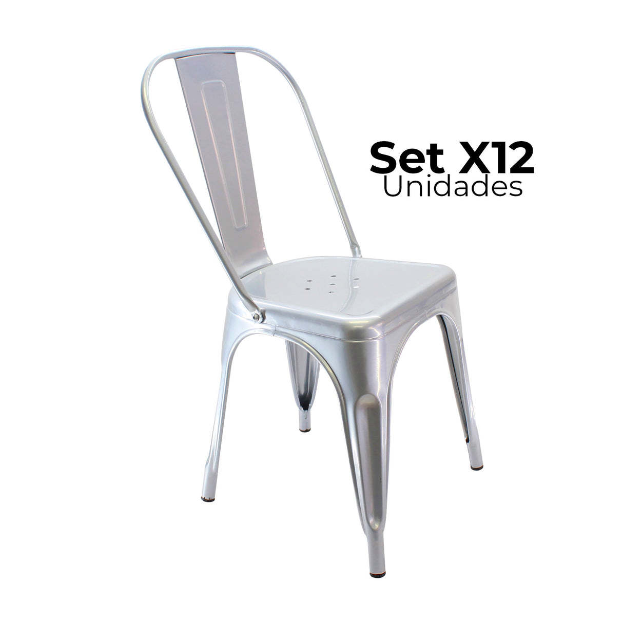 SET X 12 SILLAS TITAN TIPO TOLIX GRIS PLATA BOXBIT