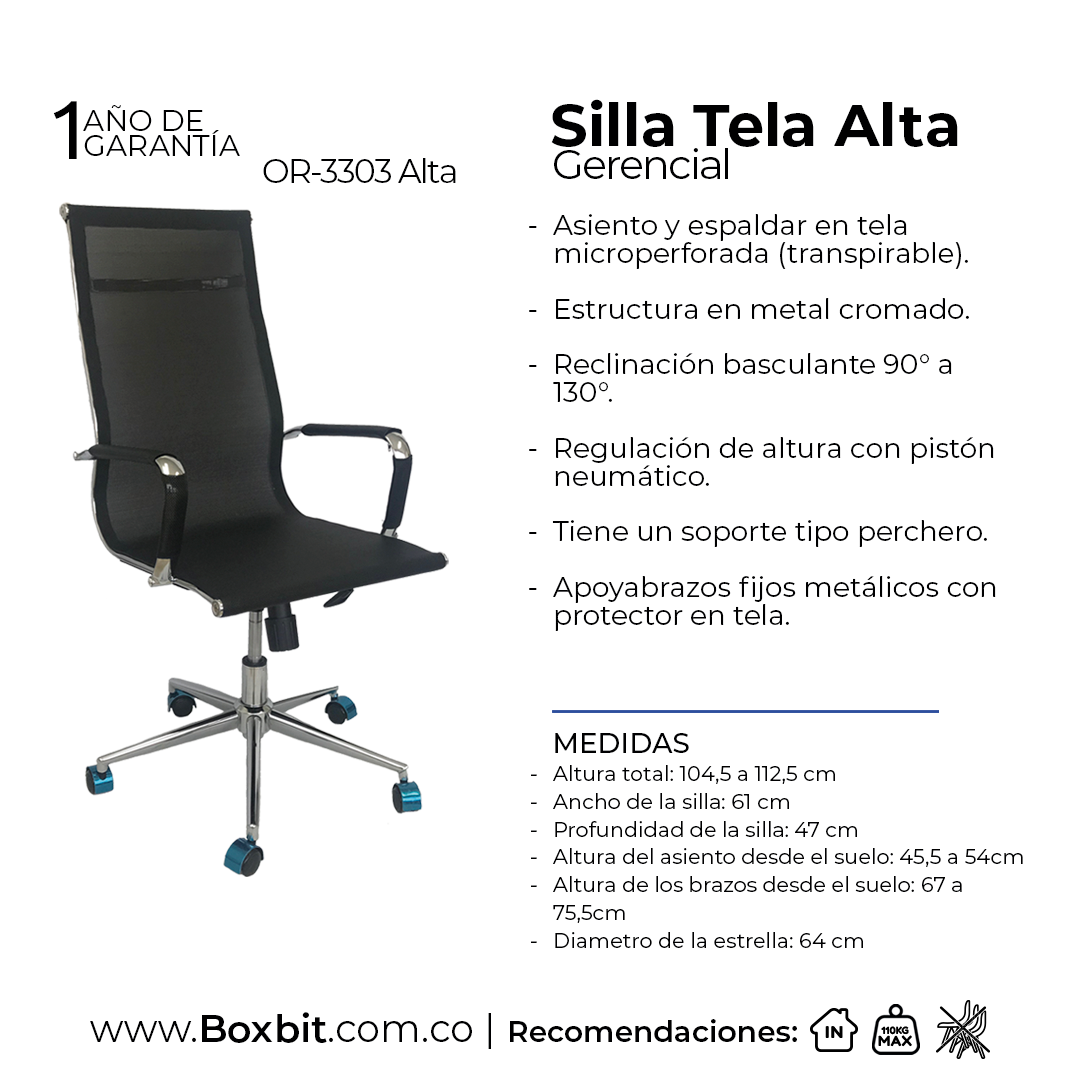SILLA TELA OFICINA ALTA BOXBIT