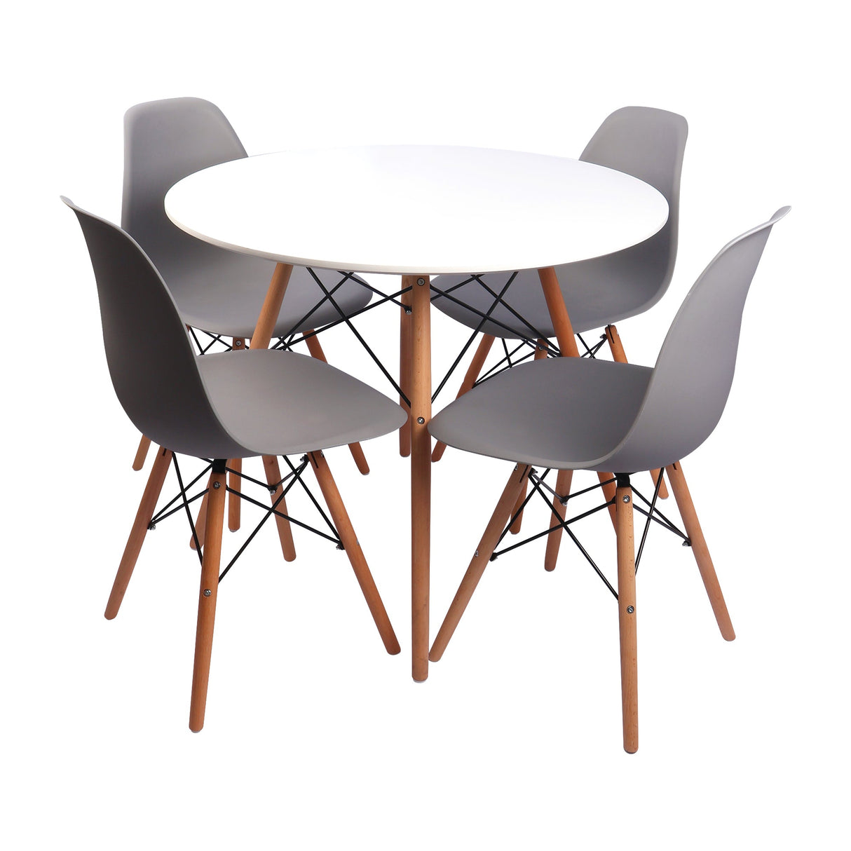 COMEDOR REDONDO MÁS 4 SILLAS DKR TIPO EAMES BOXBIT