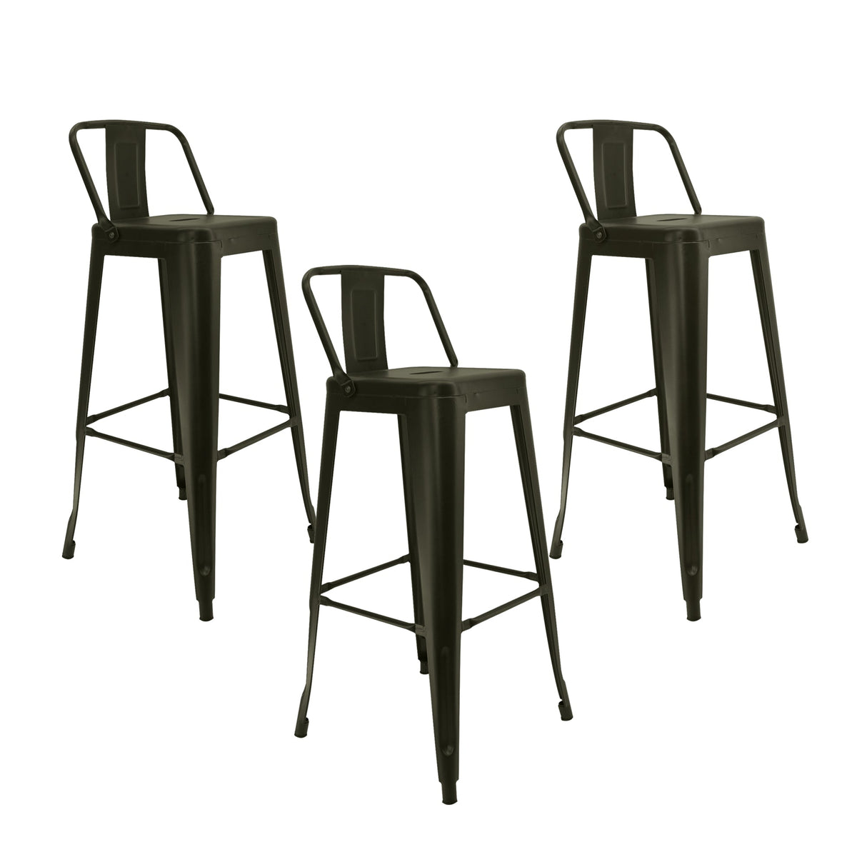 Set x 3 Butacos Bar Altos TITAN Tipo Tolix VERDE MILITAR BoxBit