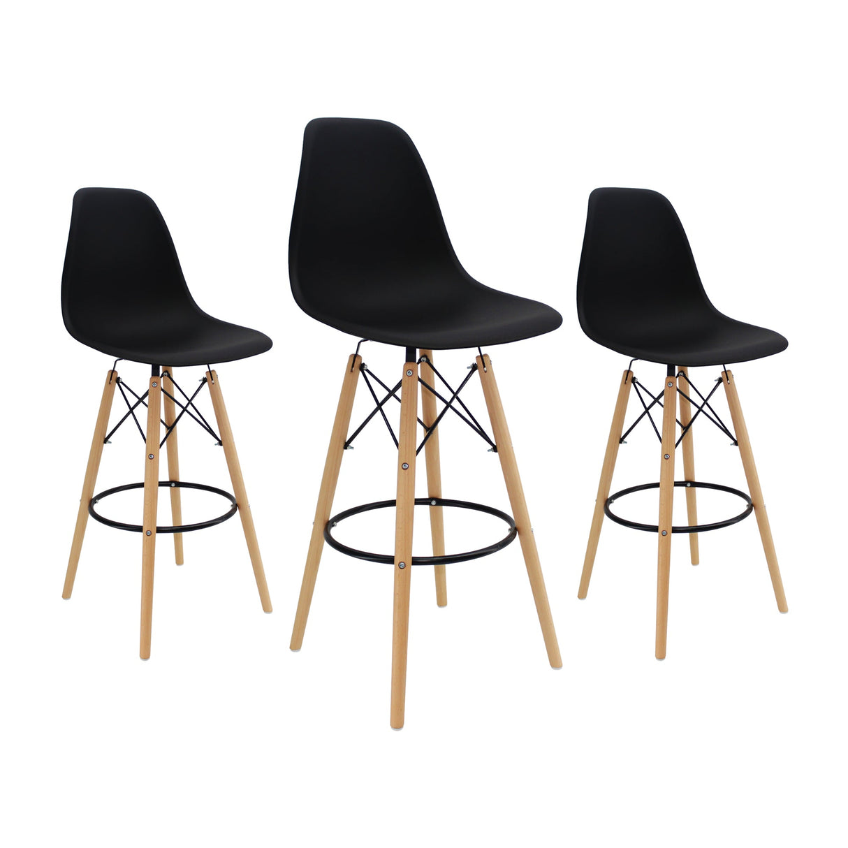 SET X 3 BUTACOS DKR BAR TIPO EAMES NEGROS BOXBIT