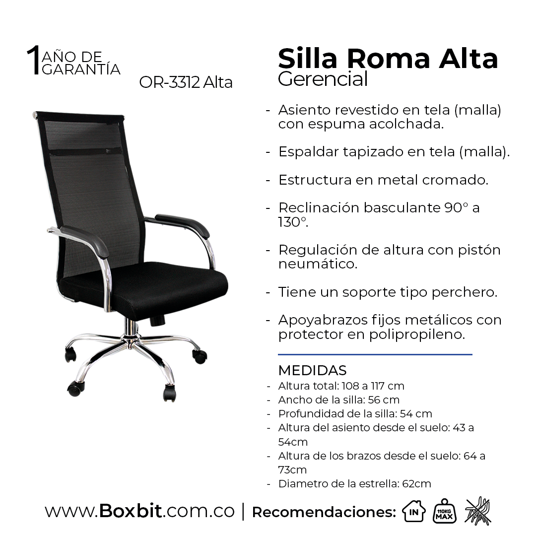 SILLA ROMA OFICINA ALTA BOXBIT