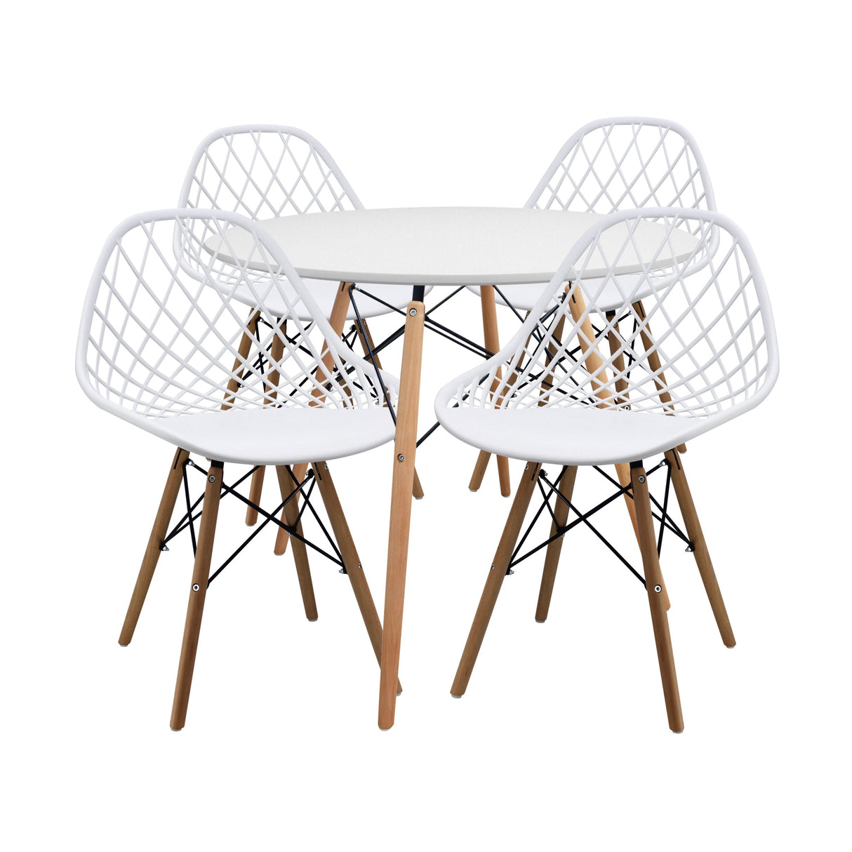 COMEDOR REDONDO TAPA BLANCA MÁS 4 SILLAS KAILA BLANCAS