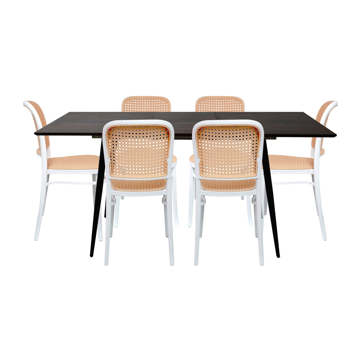 Comedor Nova con 6 Sillas Amis Blancas | Mesa Extensible y Sillas Tipo Ratán