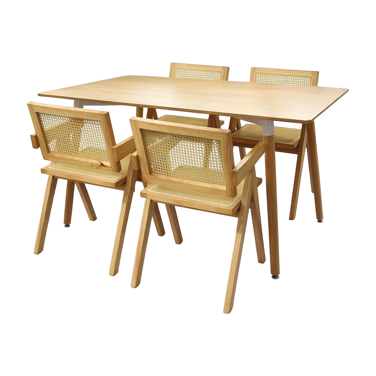 Comedor Bravus con 4 Sillas Buganvilia | Mesa de Madera y Sillas de Ratán
