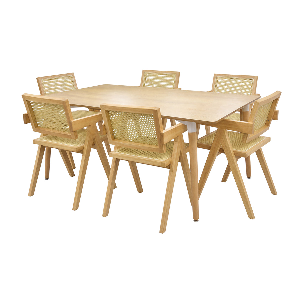 Comedor Bravus con 6 Sillas Buganvilia | Mesa de Madera y Sillas de Ratán