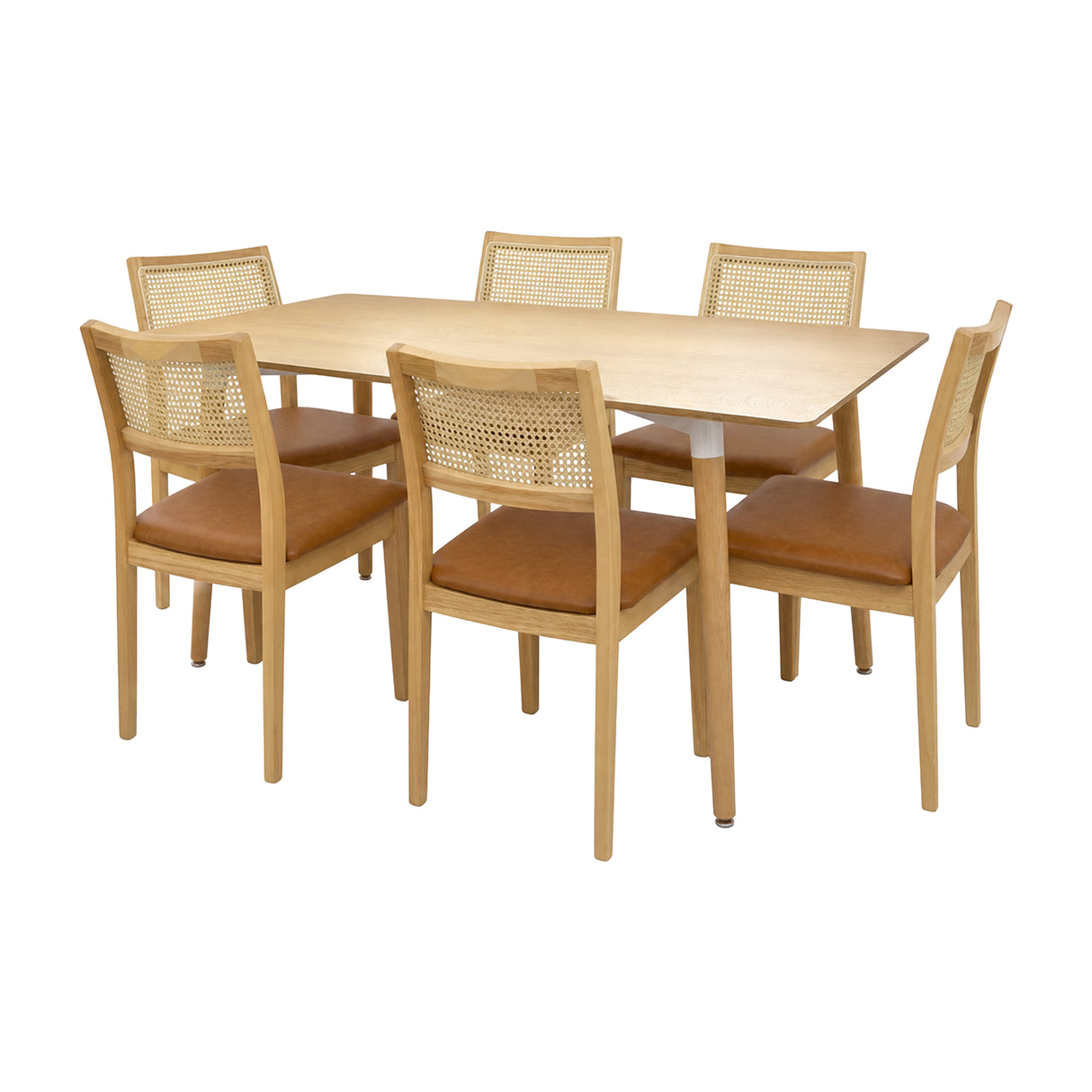 Comedor Bravus con 6 Sillas Dalia Caramelo | Mesa de Madera y Sillas con Respaldo en Ratán