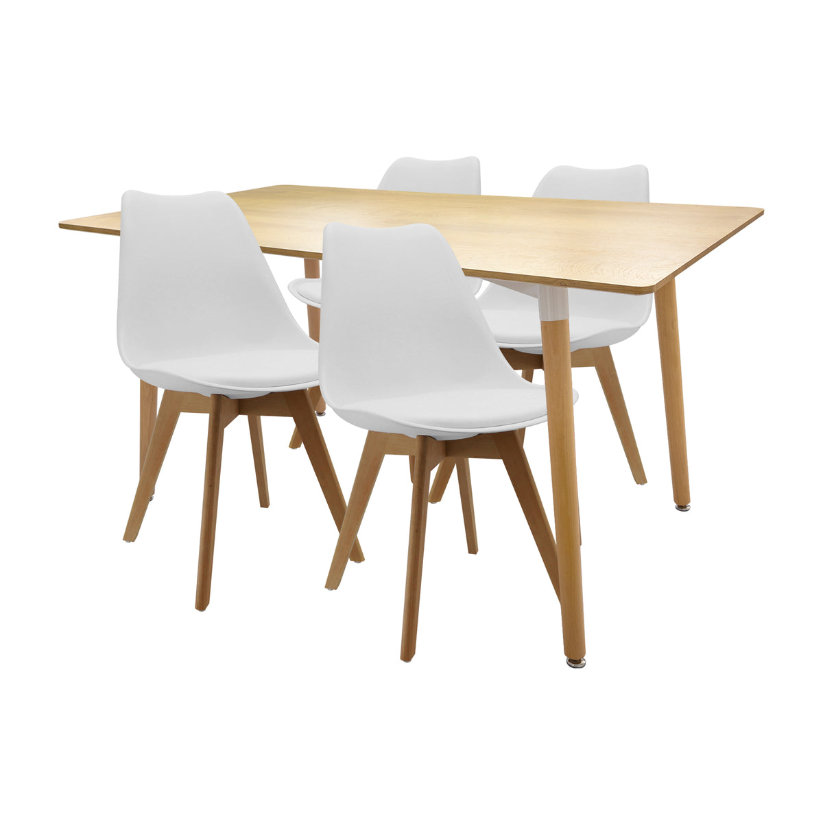 Comedor rectangular Bravus más 4 sillas Joly blancas