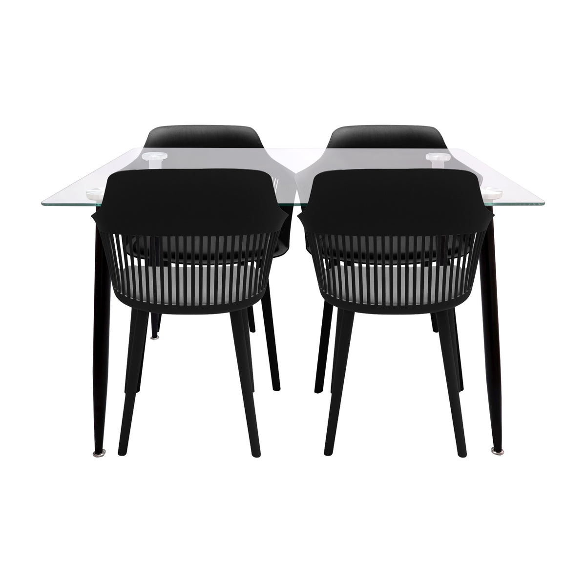 Comedor Rectangular Tapa Vidrio más 4 Sillas Mena Negras