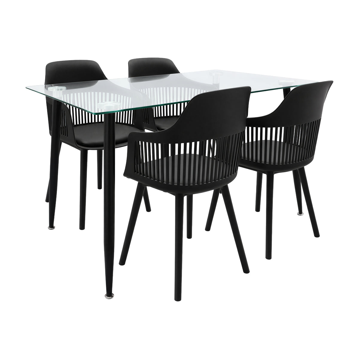 Comedor Rectangular Tapa Vidrio más 4 Sillas Mena Negras