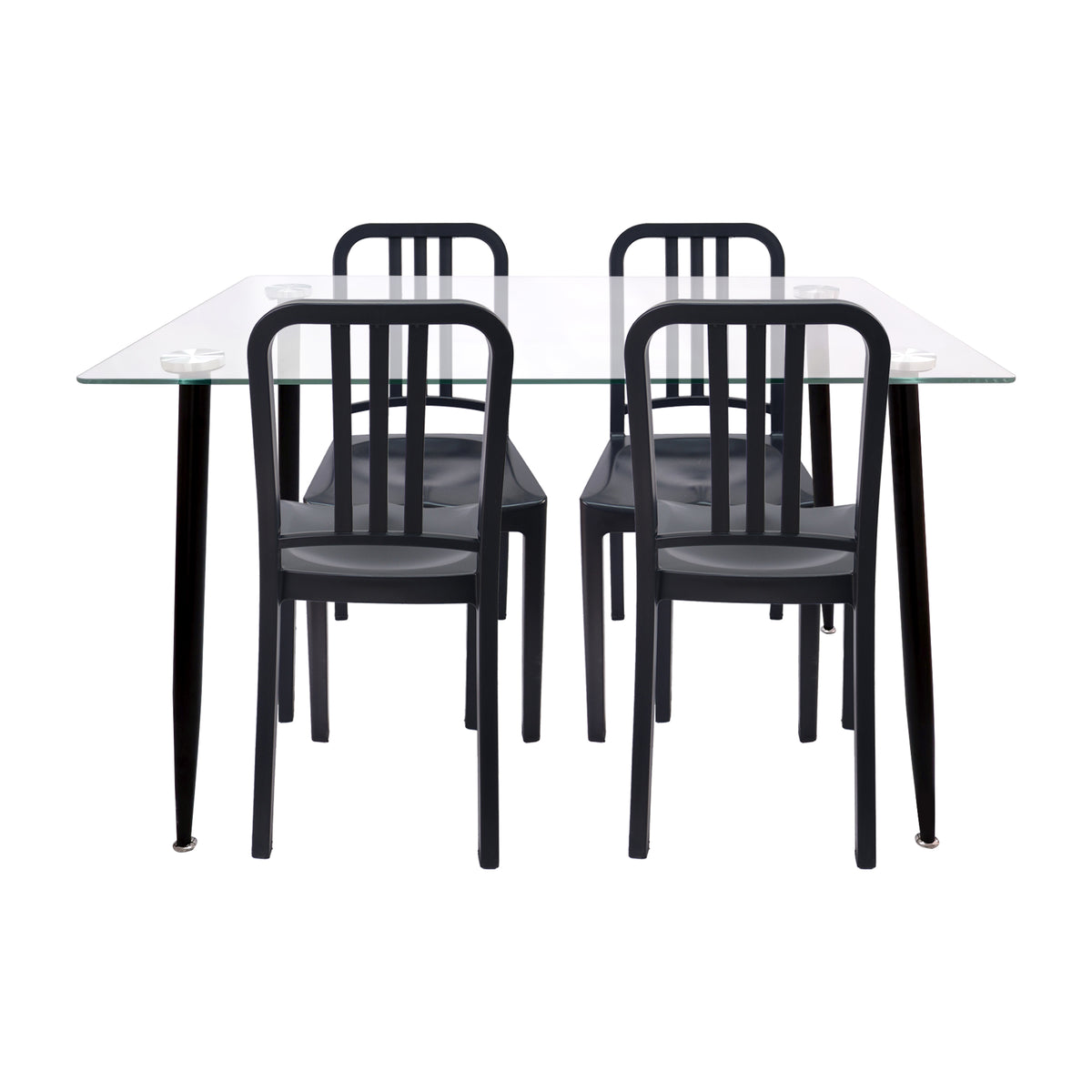 Comedor Rectangular Tapa Vidrio más 4 Sillas Munich Negras