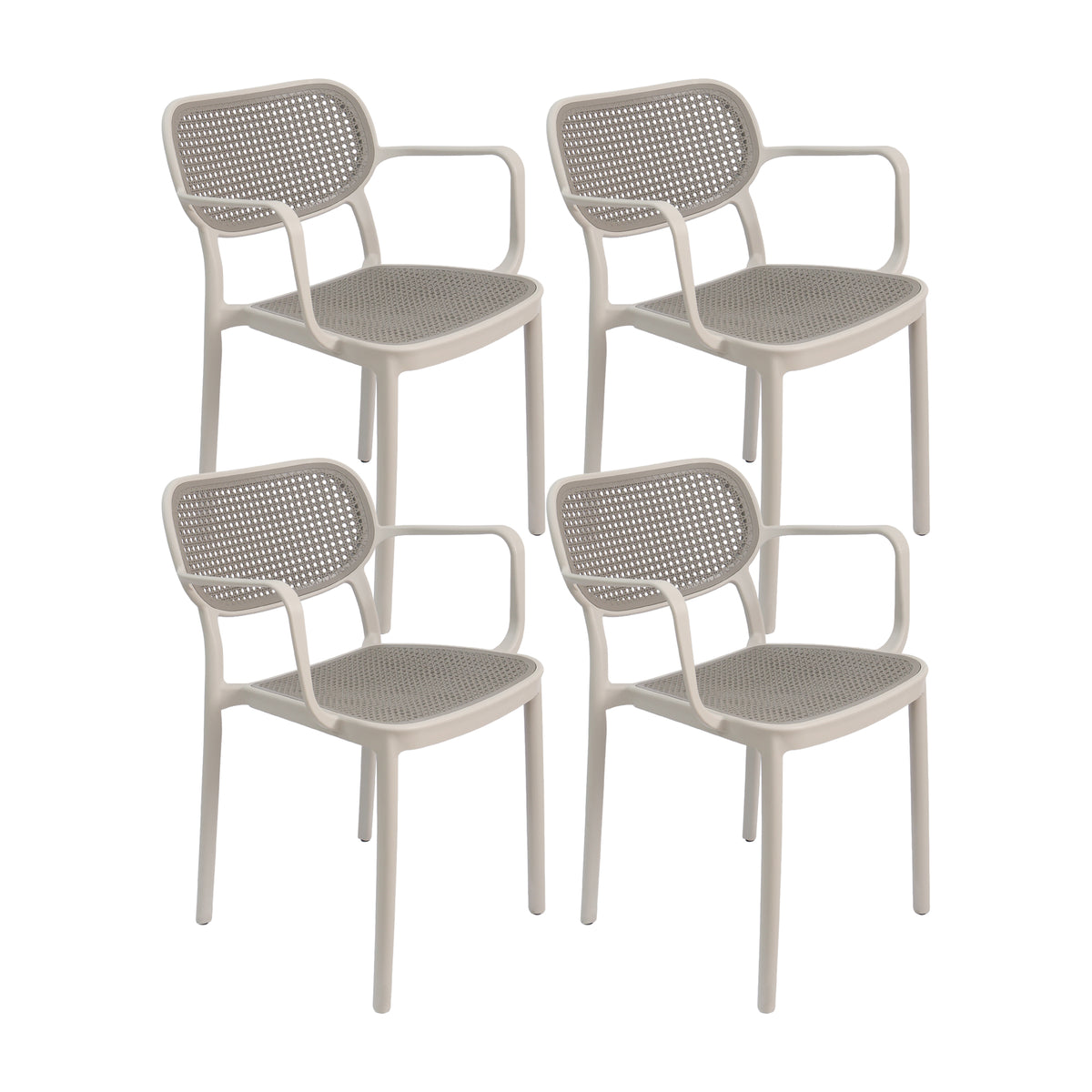 Set X4 Silla Art Nattura CB – Silla de Brazos con Asiento y Respaldo Estilo Ratan Gris
