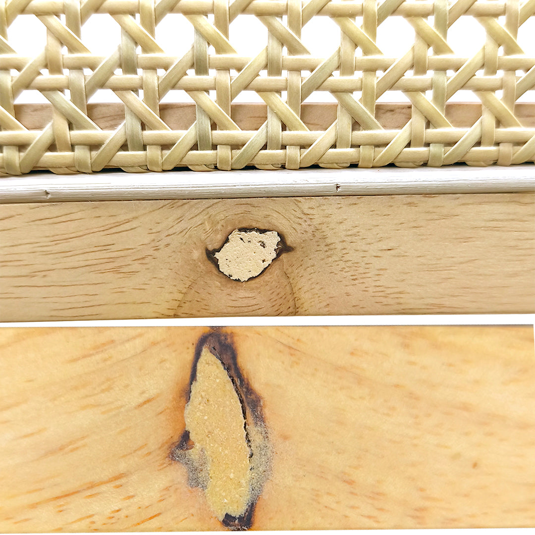 Silla Dalia en Madera de Arce con Respaldo en Ratán y Asiento en Ecocuero Masillada