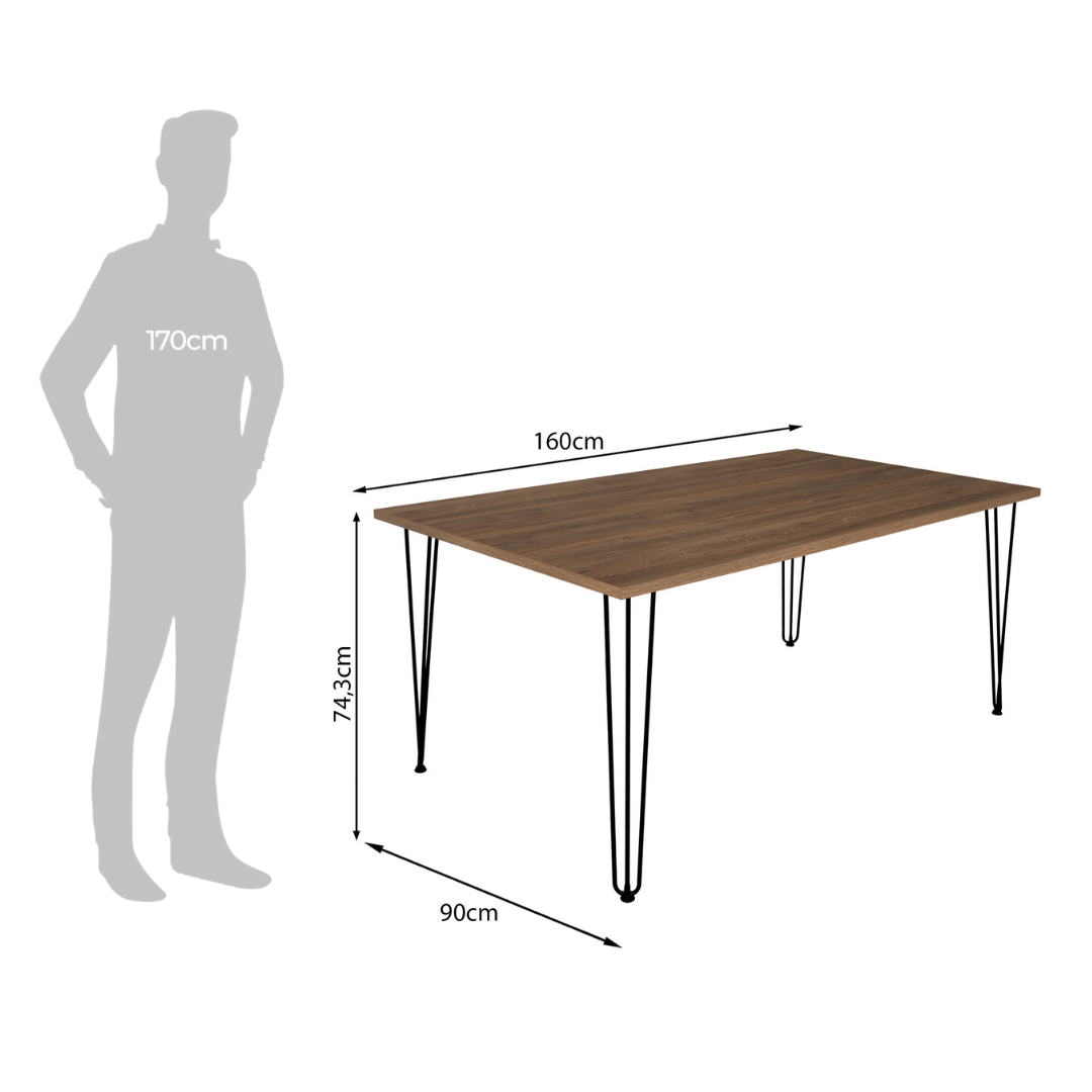 COMEDOR RECTANGULAR VASSEL MÁS 4 SILLAS DKR TIPO EAMES NEGRAS