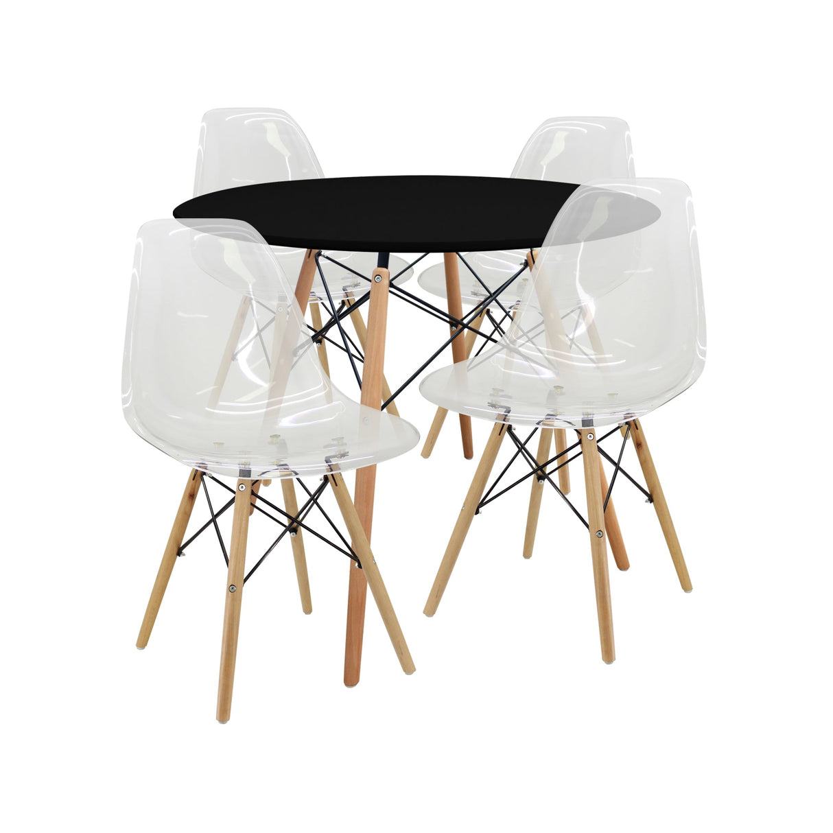 COMEDOR REDONDO TAPA NEGRA MÁS 4 SILLAS DKR PC