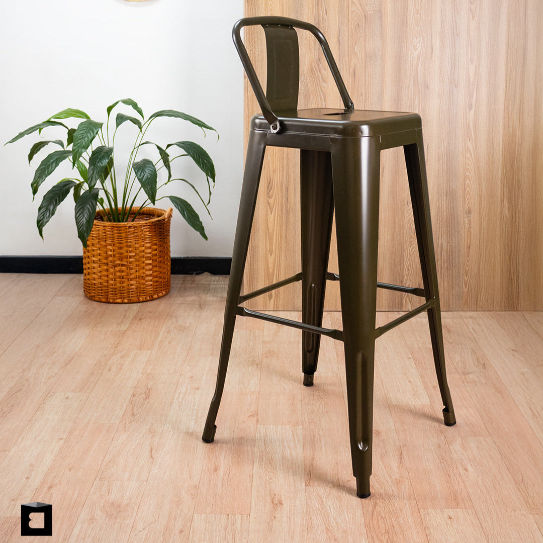 Set x 3 Butacos Bar Altos TITAN Tipo Tolix VERDE MILITAR BoxBit