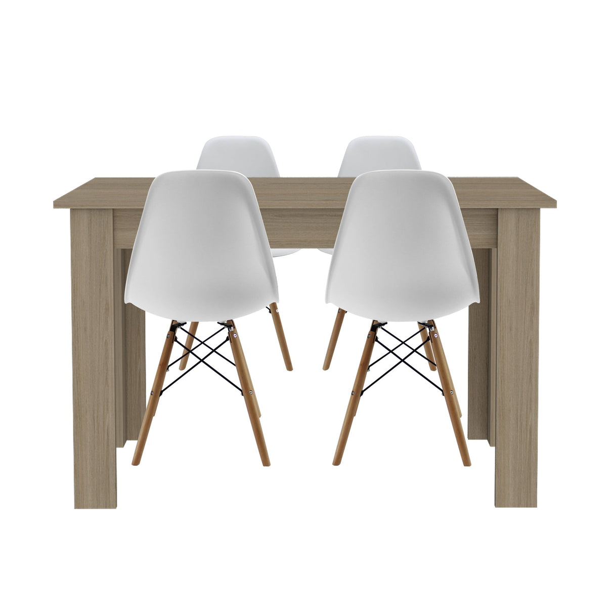 COMEDOR CUADRADO PORTOFINO MÁS 4 SILLAS DKR TIPO EAMES BLANCAS