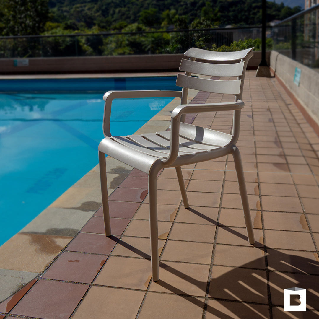 SET X 4 SILLA EXTERIOR VENECIA CON BRAZOS BEIGE BOXBIT