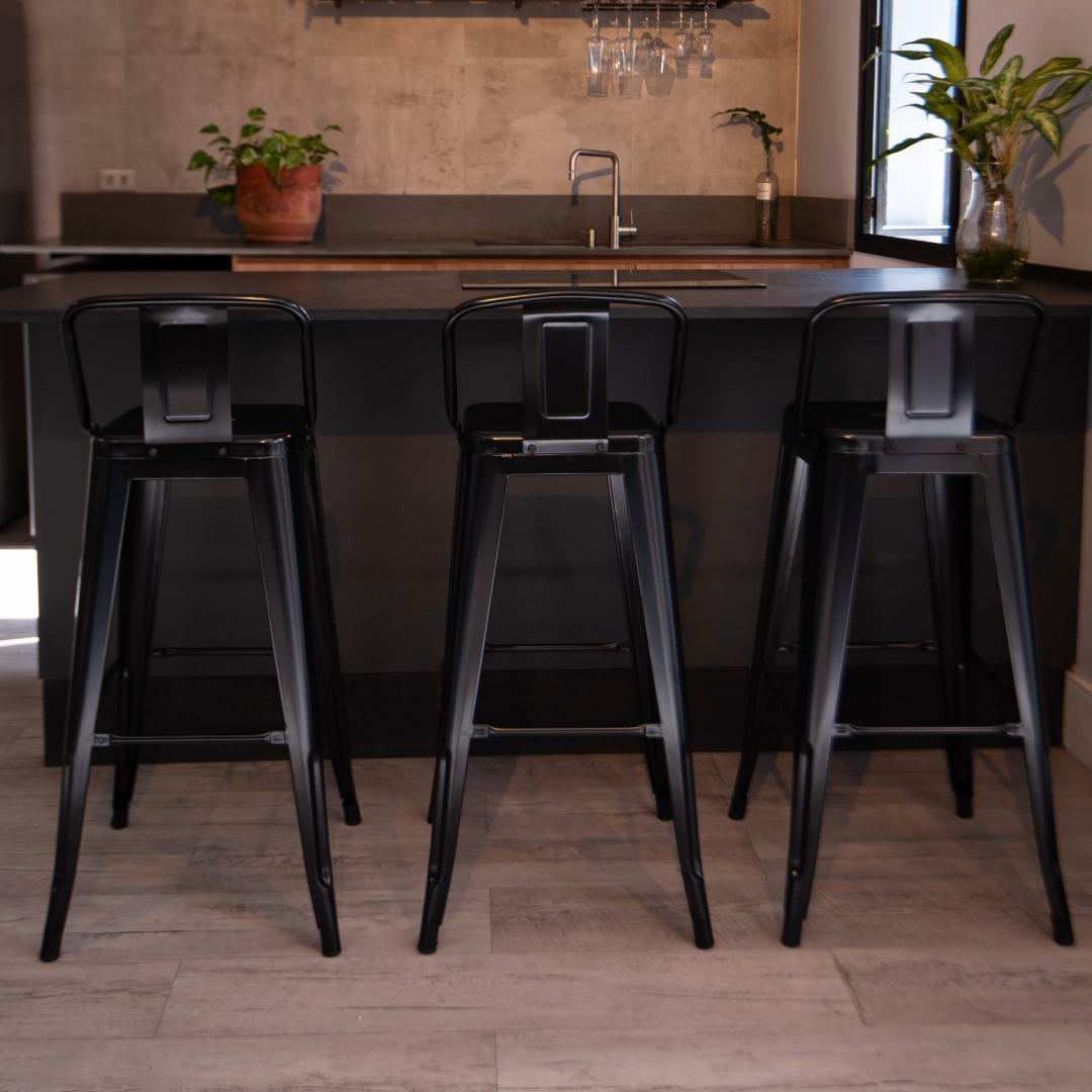 Set x 3 Butacos Bar Altos TITAN Tipo Tolix Negros BoxBit