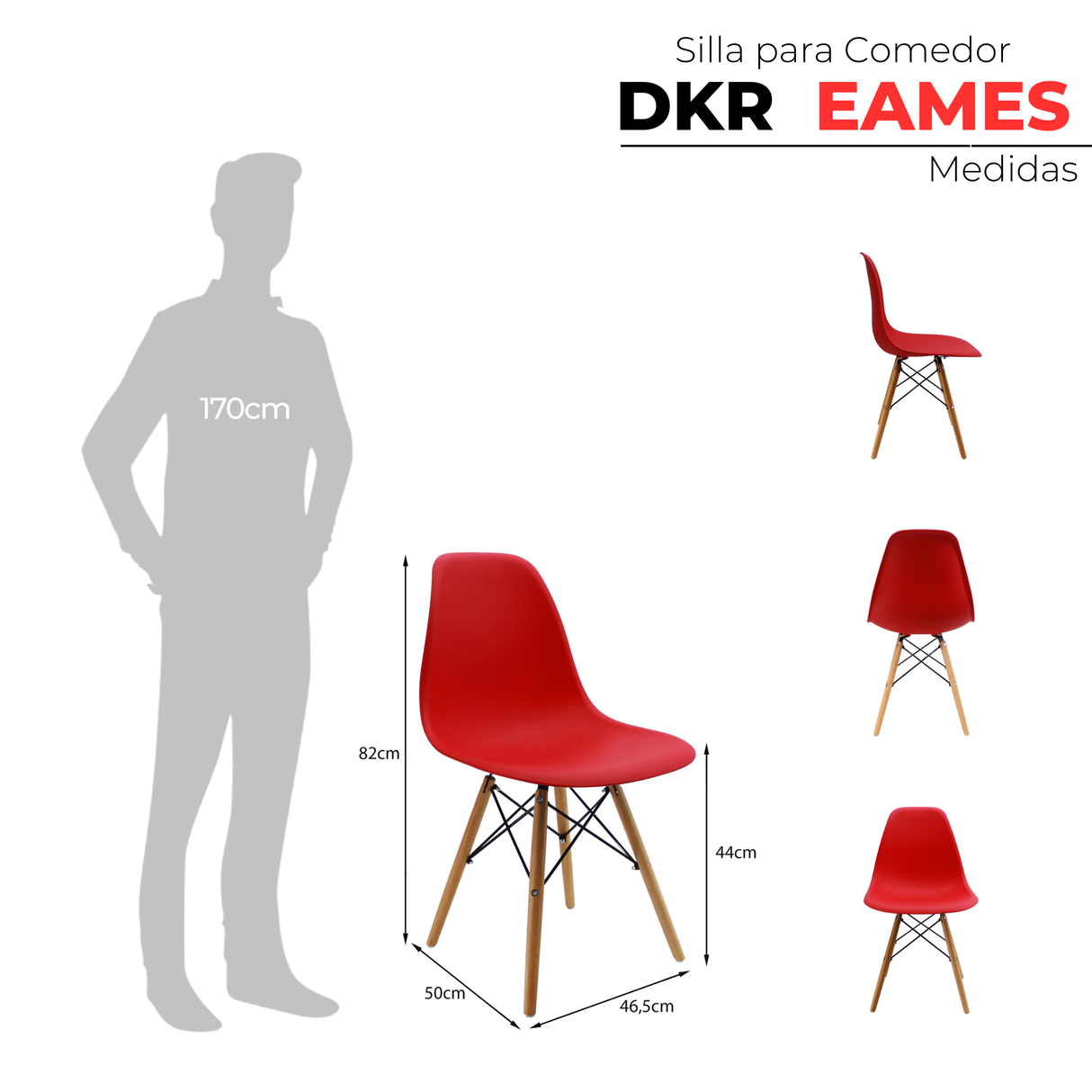 SET X 6 SILLAS DKR TIPO EAMES ROJAS BOXBIT