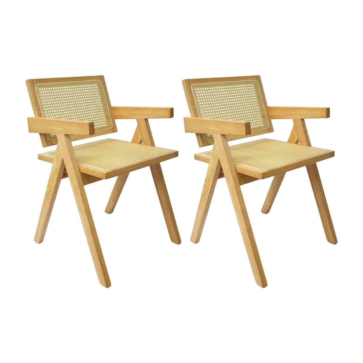 Set X2 Silla Buganvilia en Madera de Arce con Asiento y Respaldo Tejidos en Ratán