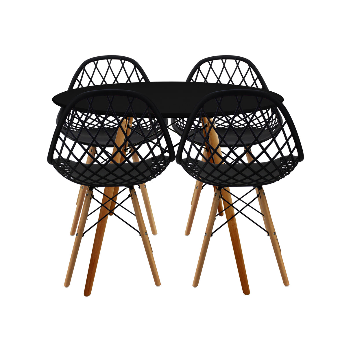 COMEDOR REDONDO TAPA NEGRA MÁS 4 SILLAS KAILA NEGRAS