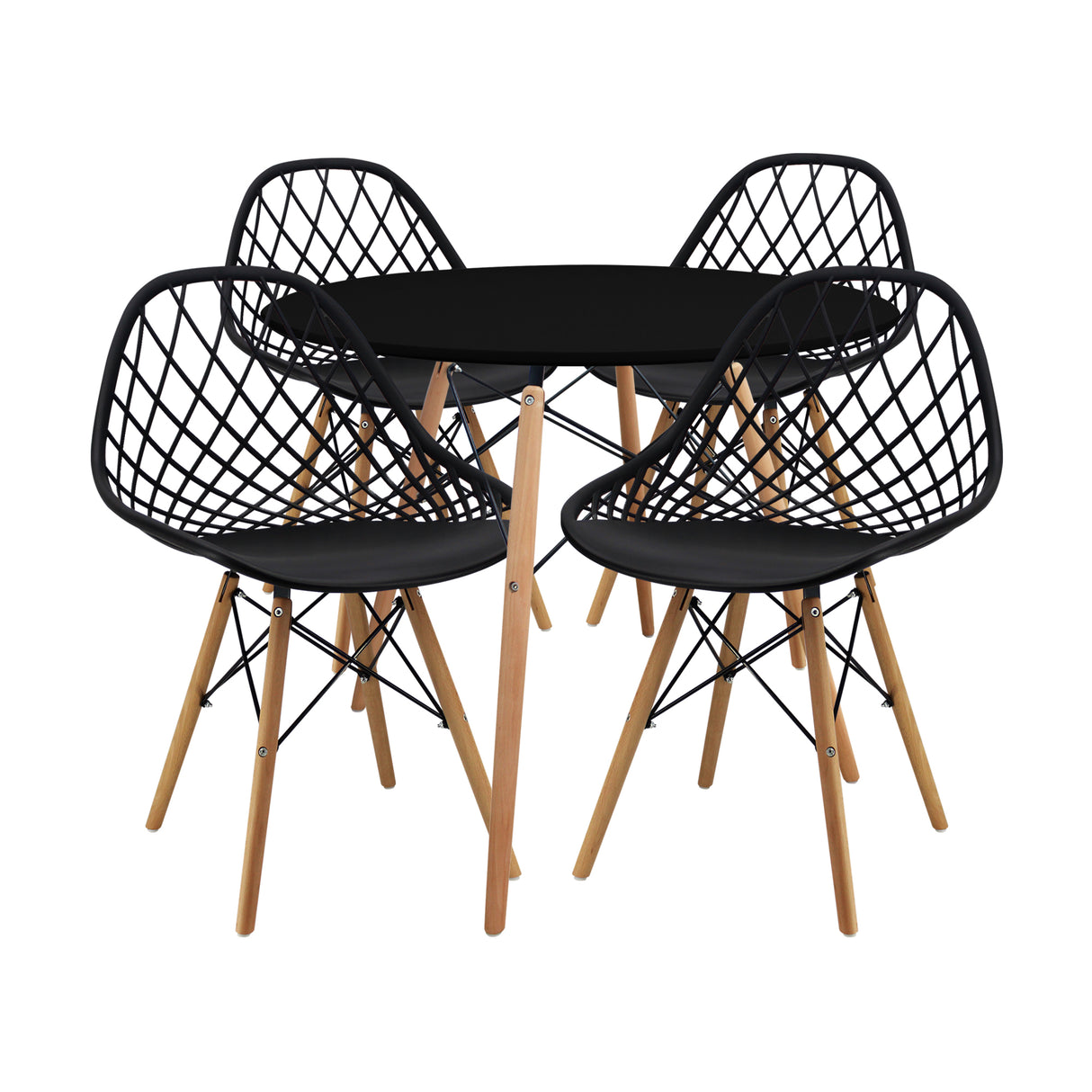 COMEDOR REDONDO TAPA NEGRA MÁS 4 SILLAS KAILA NEGRAS
