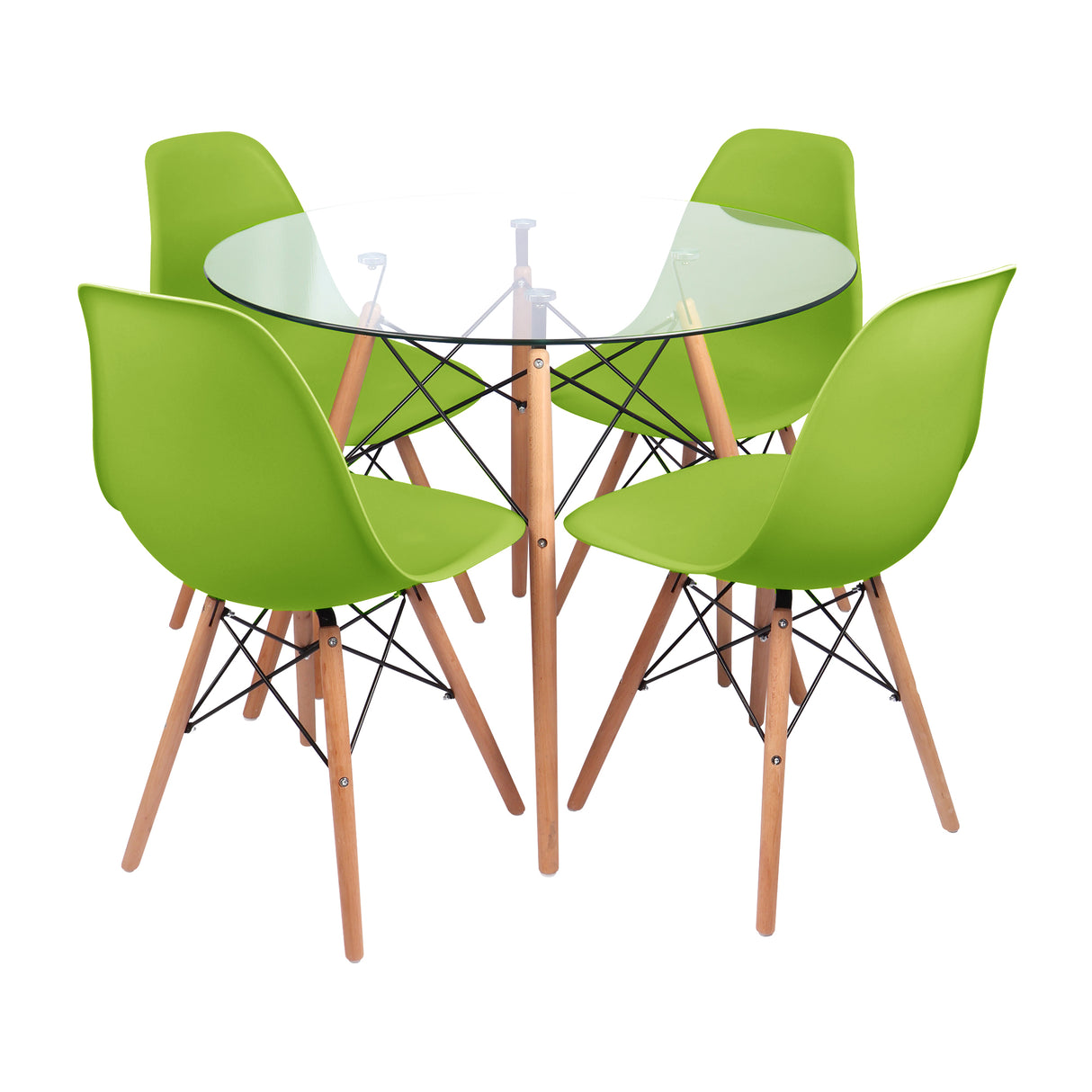 Comedor Redondo Tapa Vidrio más 4 sillas DKR Tipo Eames BoxBit